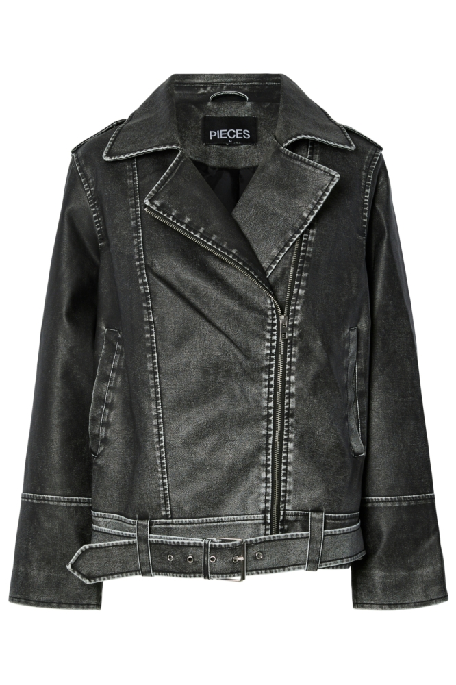 PCJOSIE COATED BIKER JACKET W. BELT 17158897 Black/Washed
